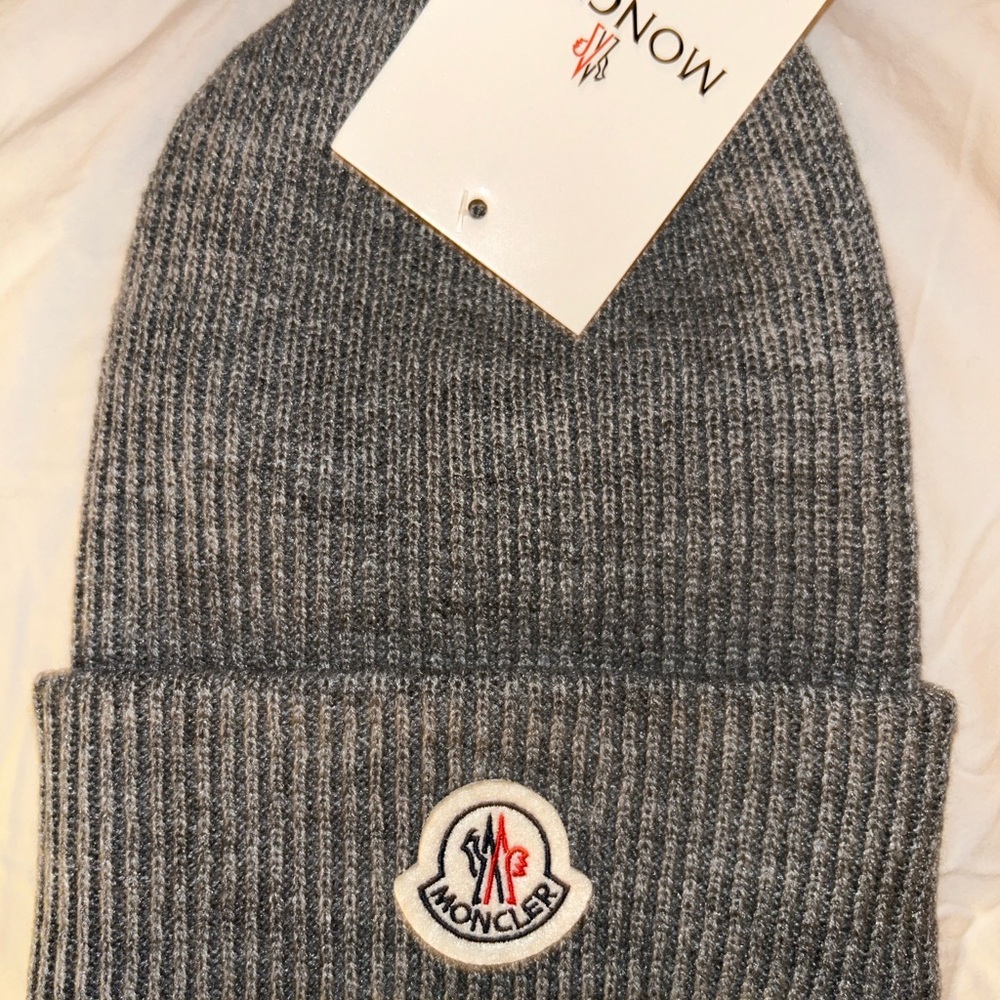 Moncler Charcoal Ribbed Beanie